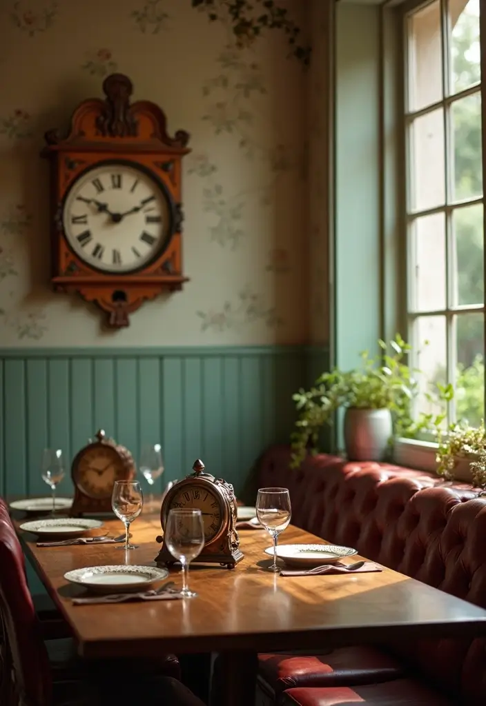 Vintage Dining Room with Antique Clocks