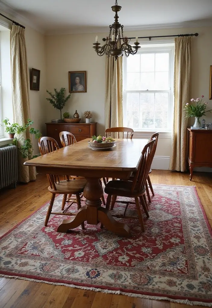 Vintage Dining Room with Area Rug