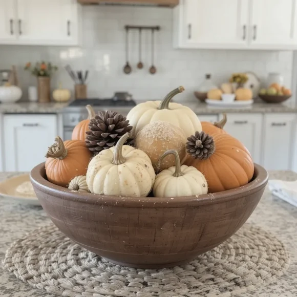 Fill a Wooden Dough Bowl with Seasonal Gourds