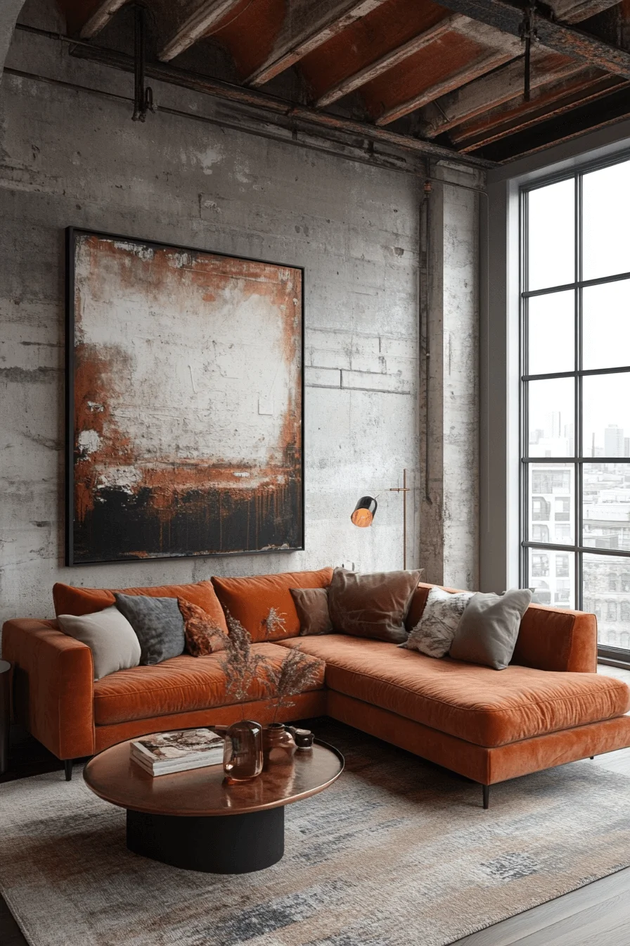 rust couch living room ideas