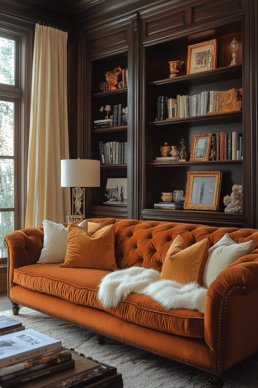 orange couch living room