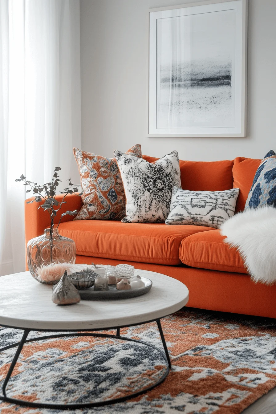 orange couch living room
