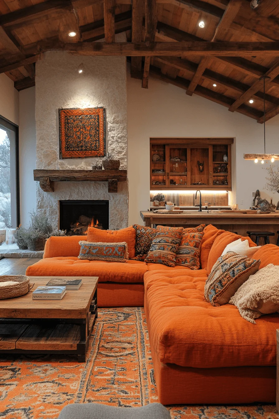 orange couch living room