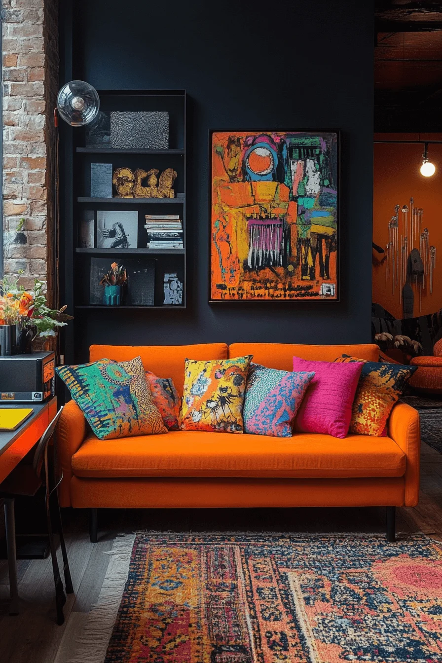 orange couch living room