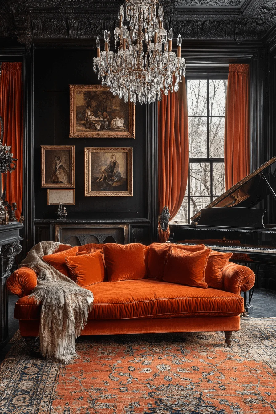 orange couch living room