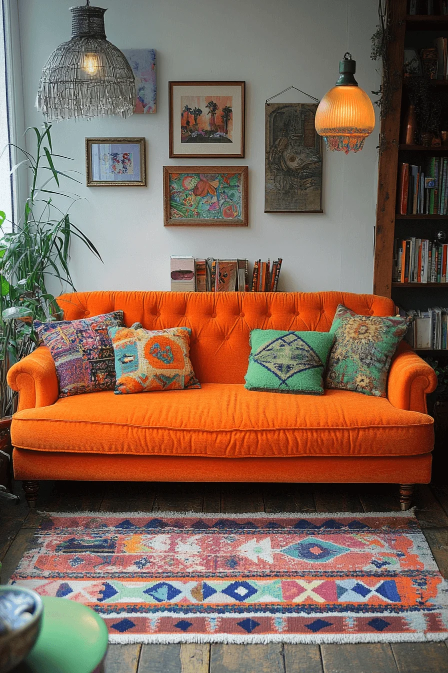 orange couch living room