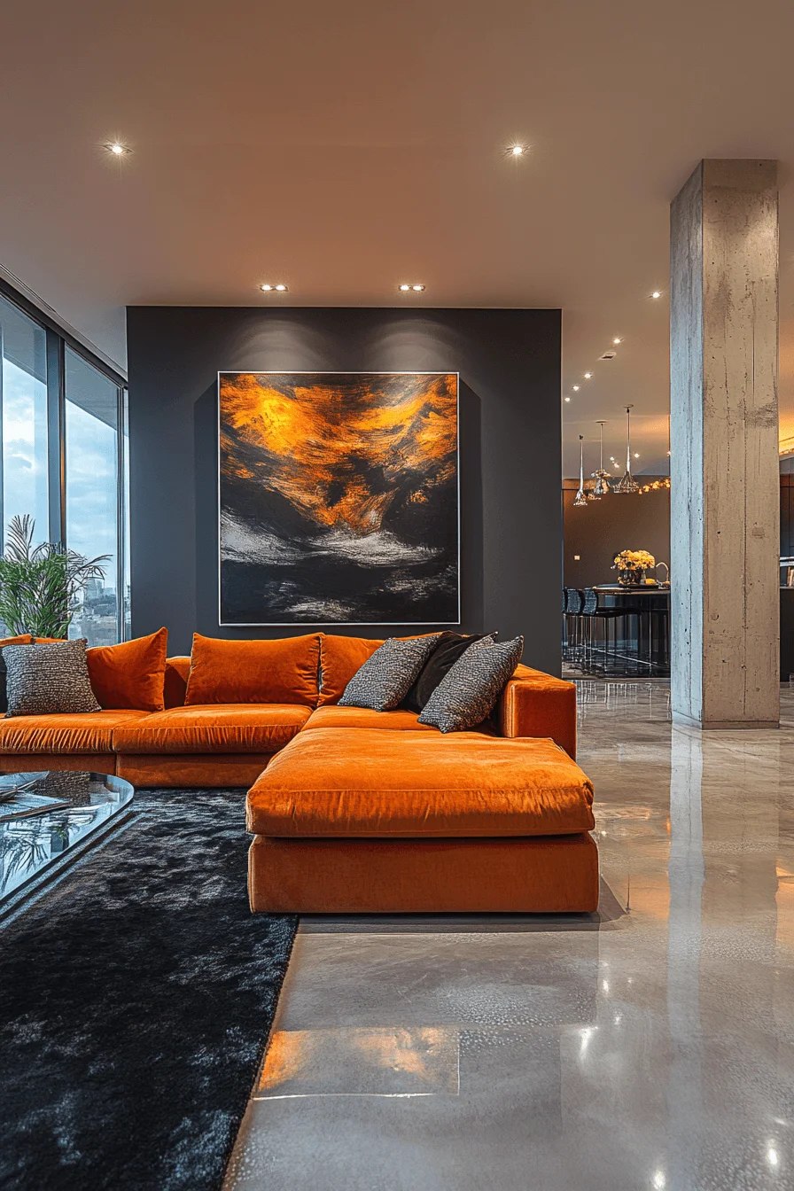 orange couch living room