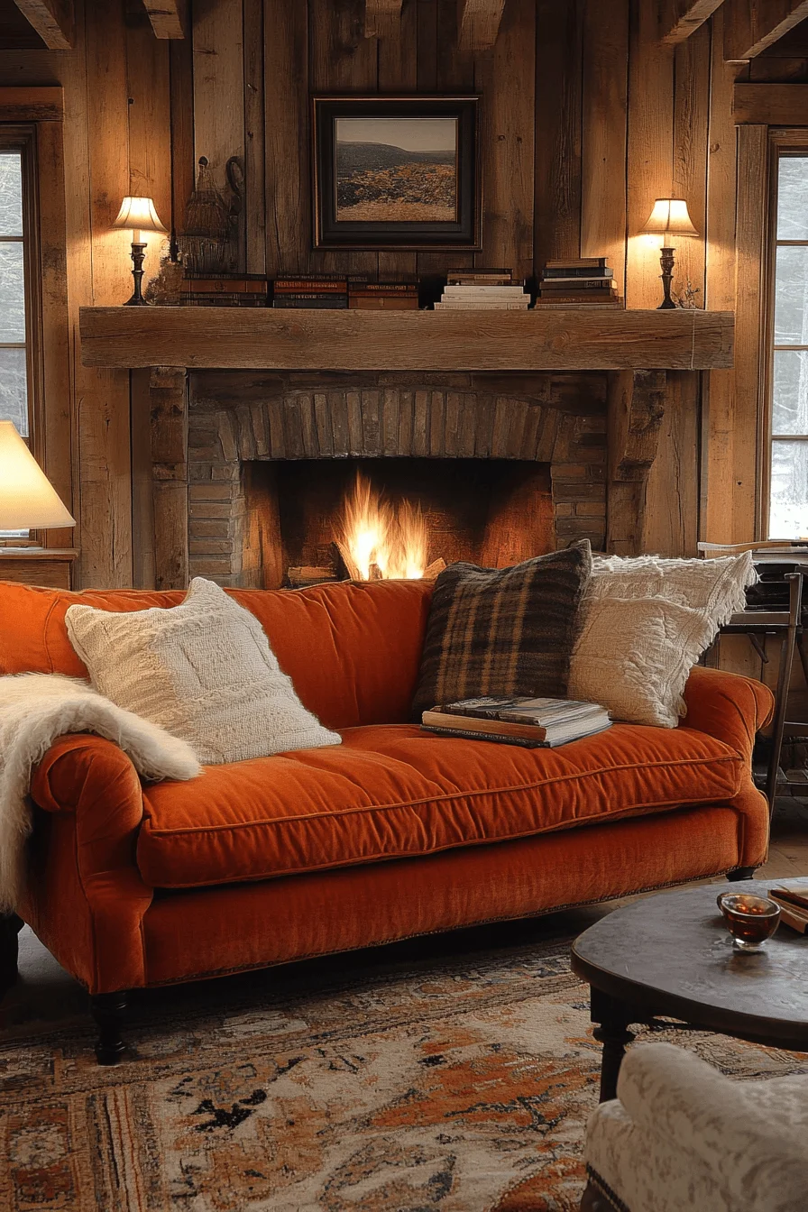 orange couch living room