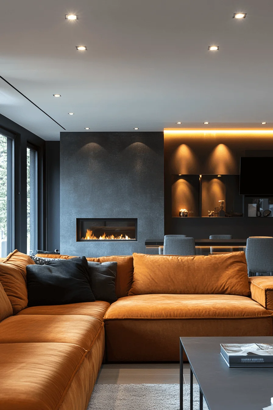 orange couch living room