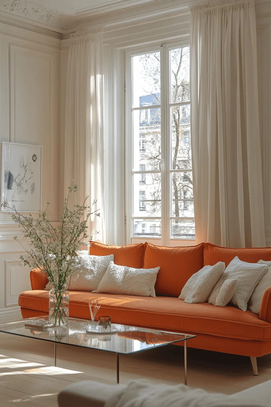 orange couch living room
