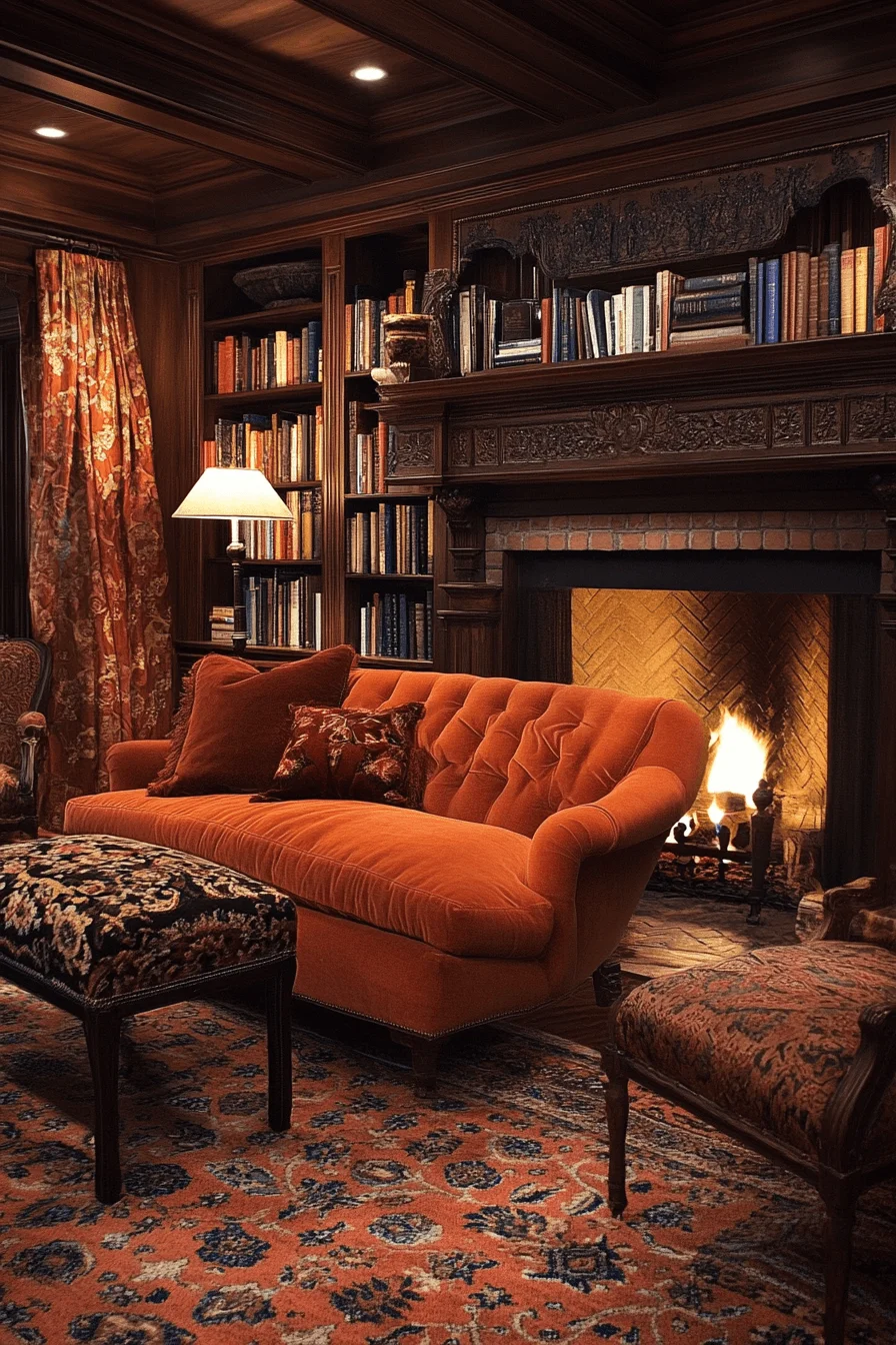 orange couch living room