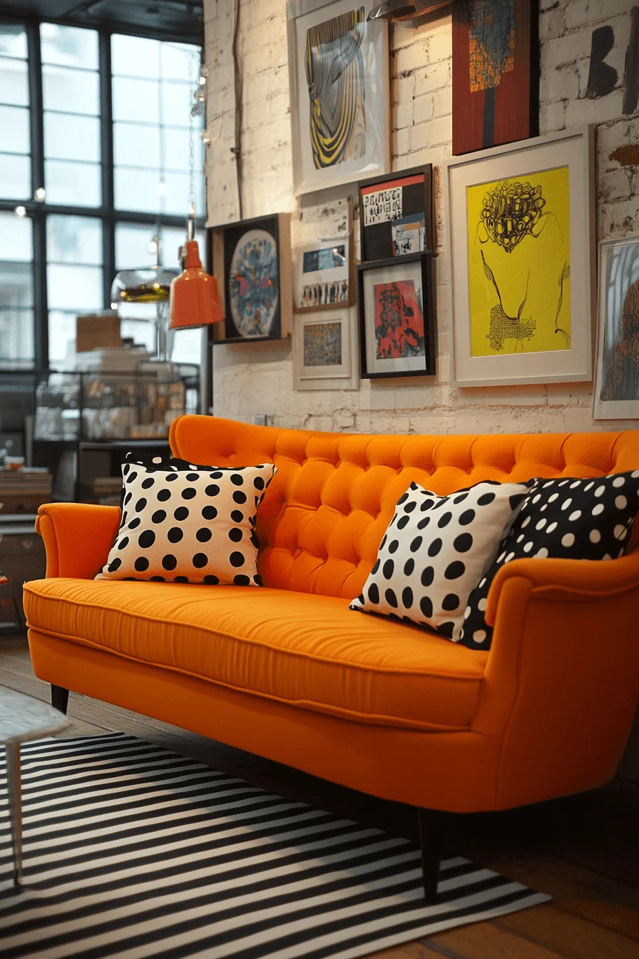 orange couch living room