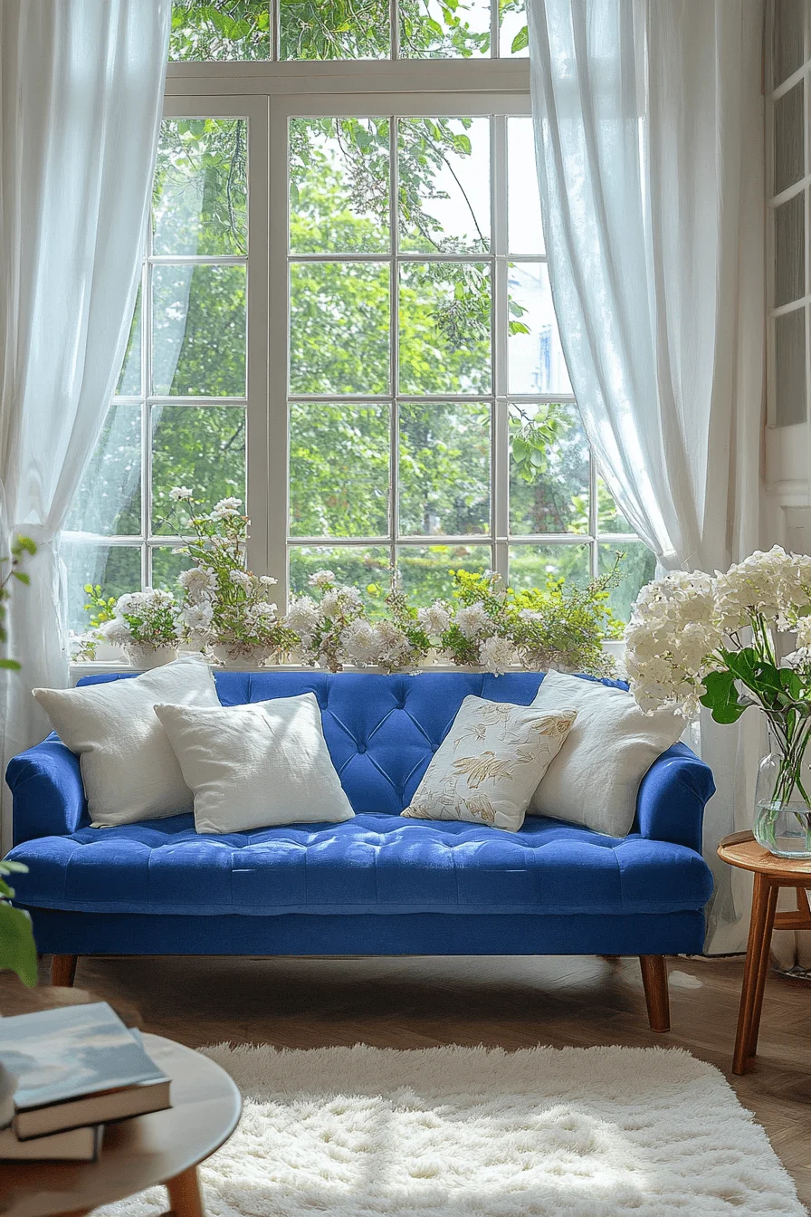 blue sofa living room design