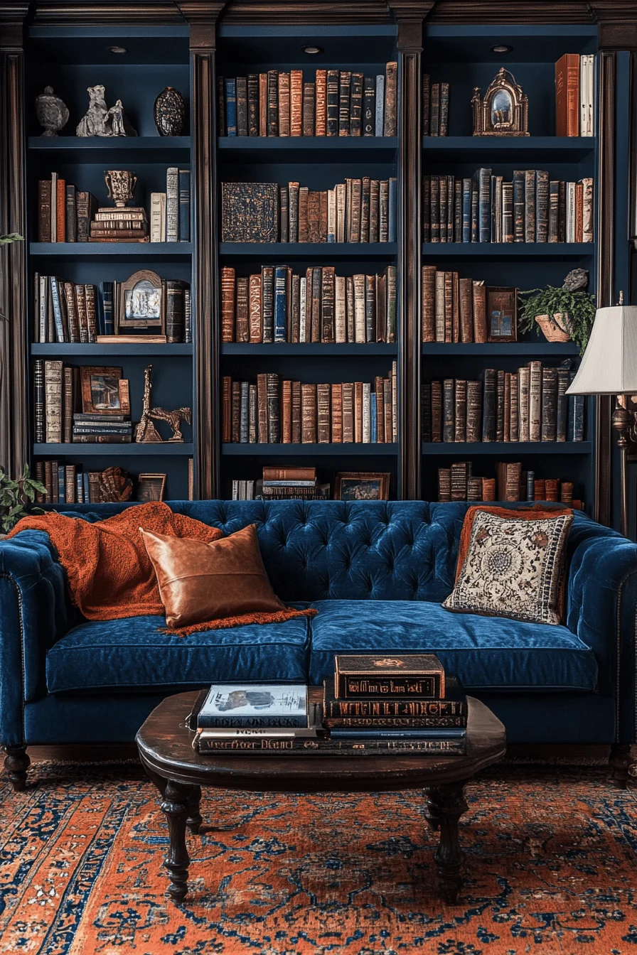 blue sofa living room design