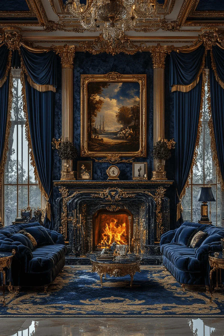 blue sofa living room design