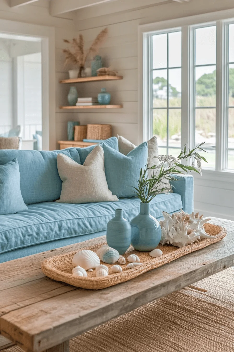 blue sofa living room design