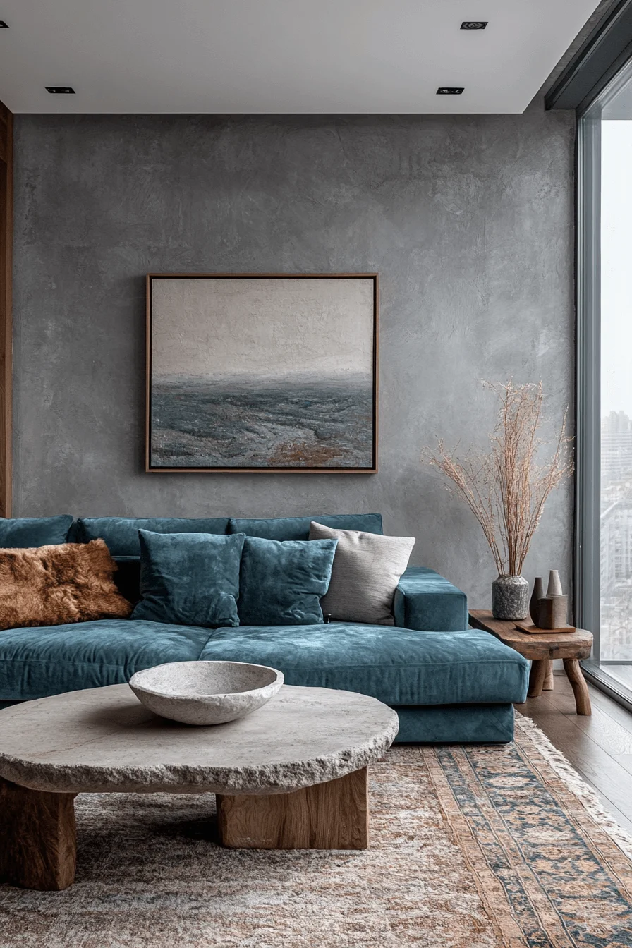 blue sofa living room design