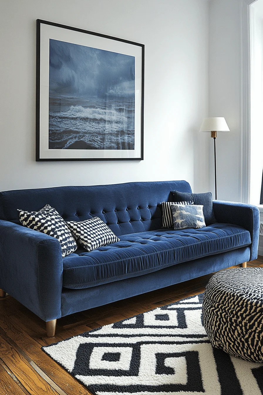 blue sofa living room design
