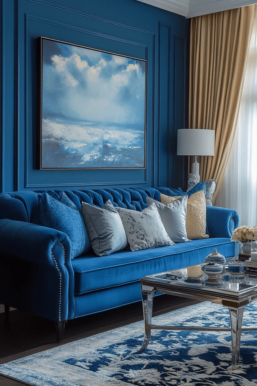 blue sofa living room design