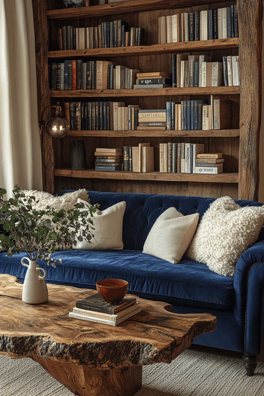 blue sofa living room design