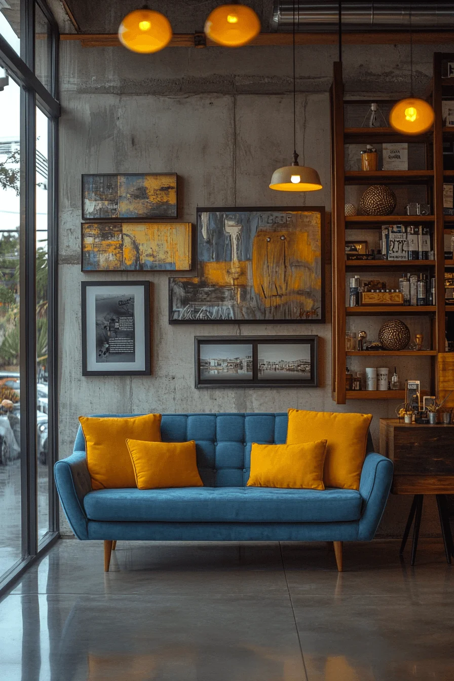 blue sofa living room design