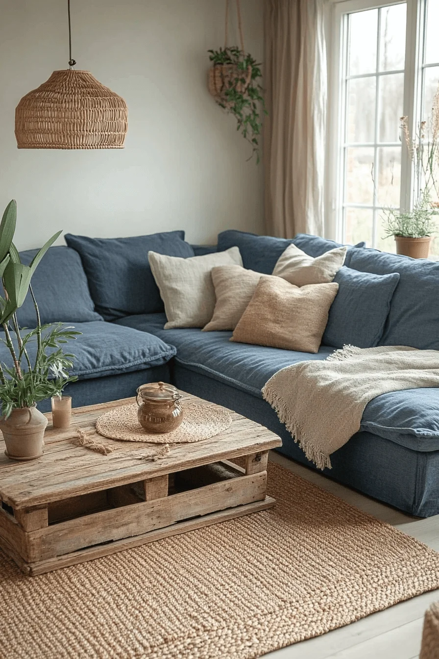 blue sofa living room design