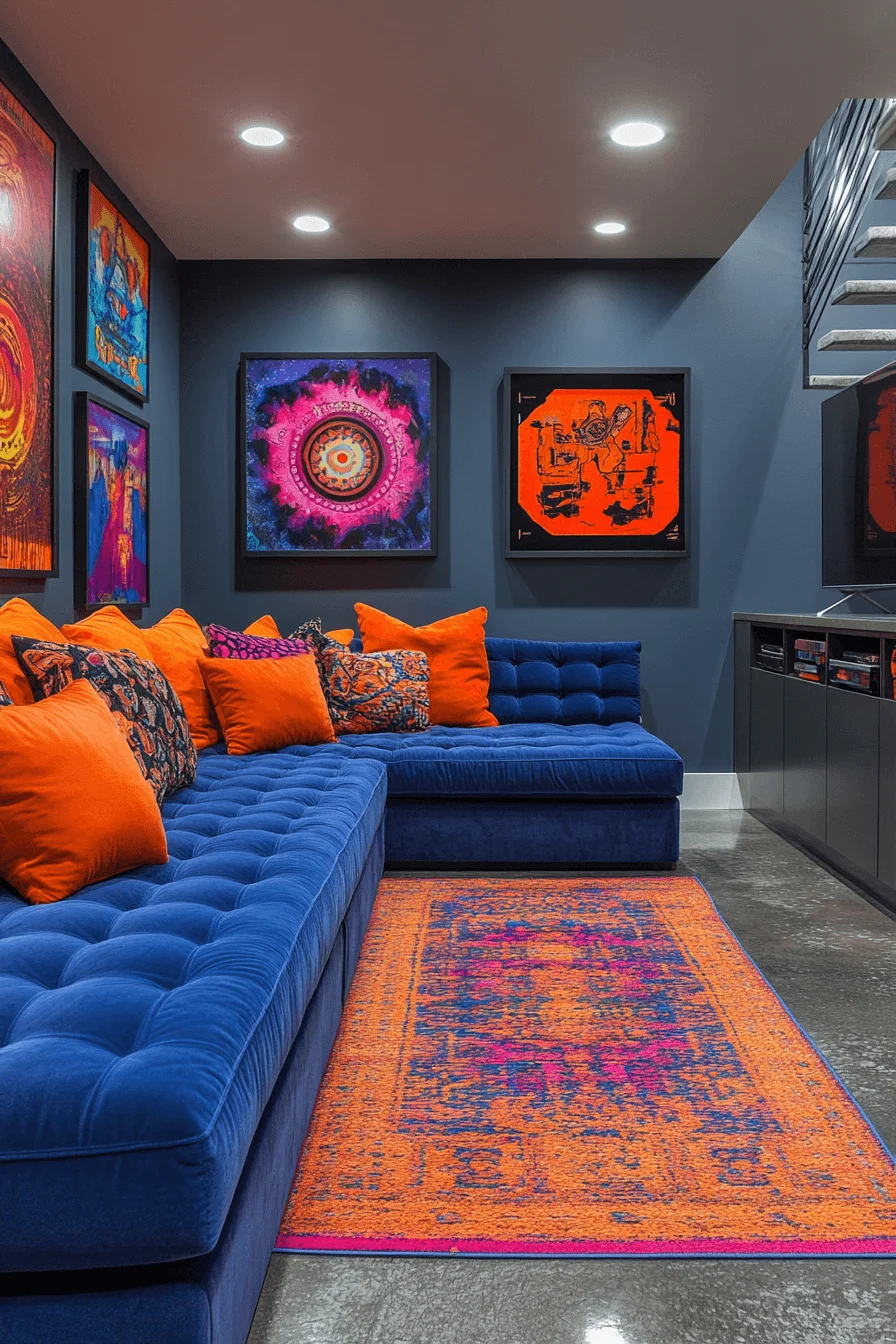 blue sofa living room design