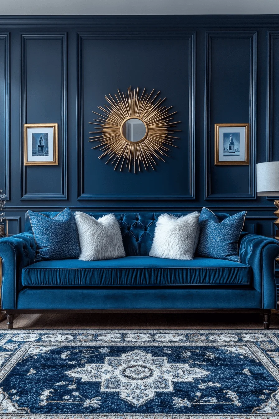 blue sofa living room design