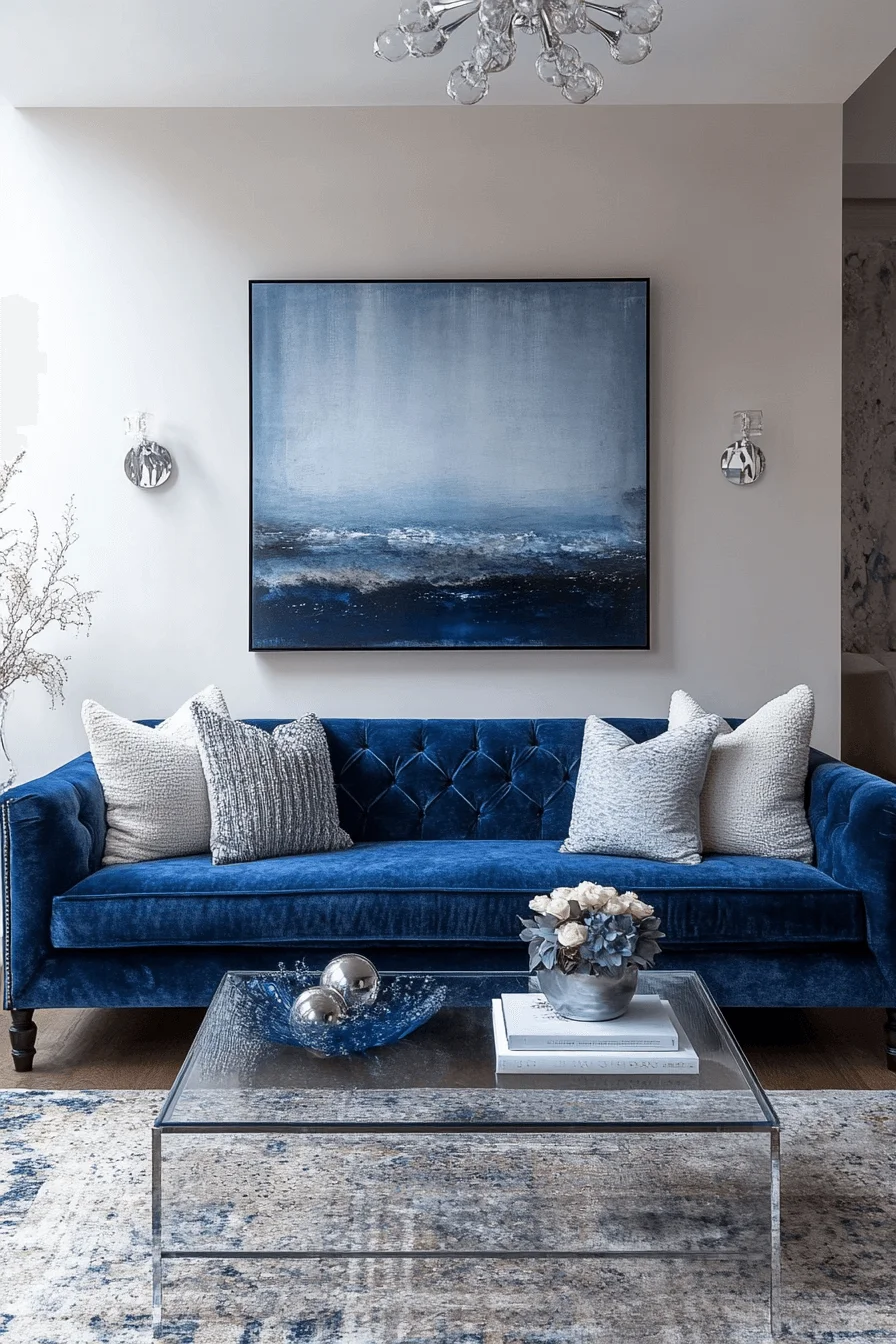 blue sofa living room design