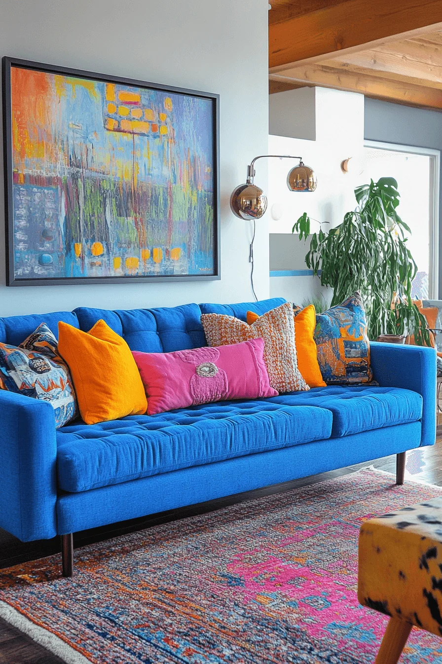 blue sofa living room design