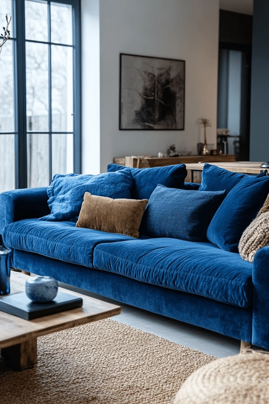 blue sofa living room design