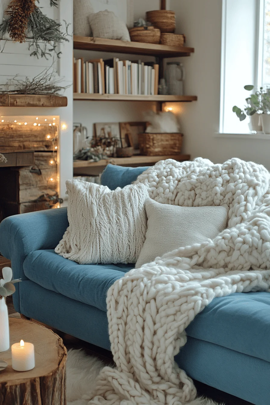 blue sofa living room design