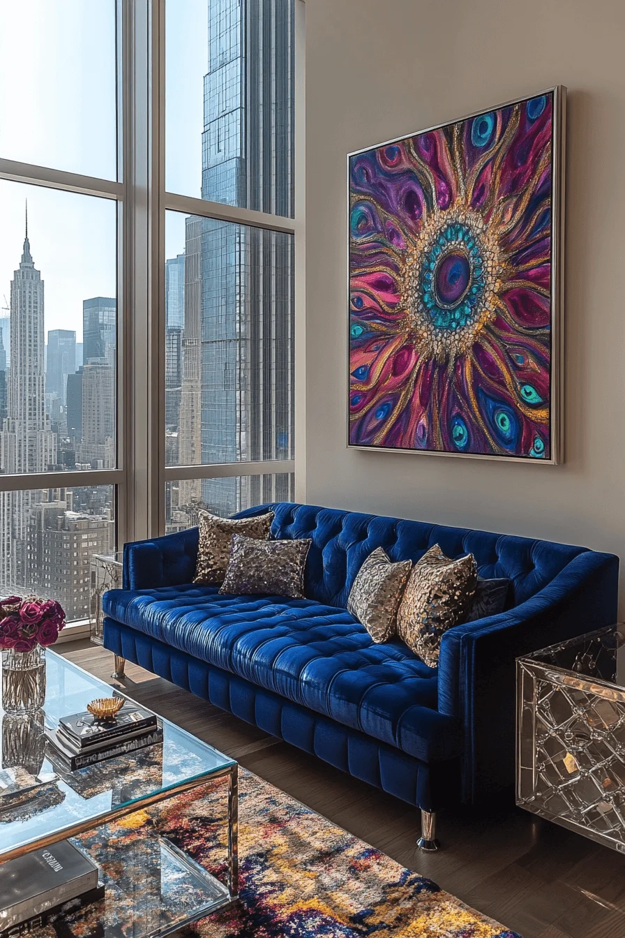 blue sofa living room design