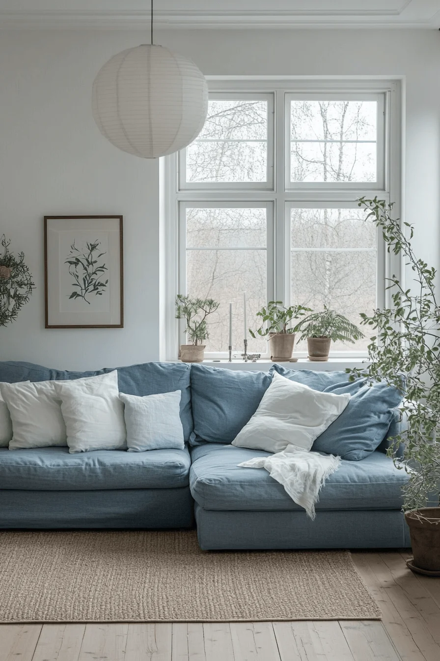 blue sofa living room design