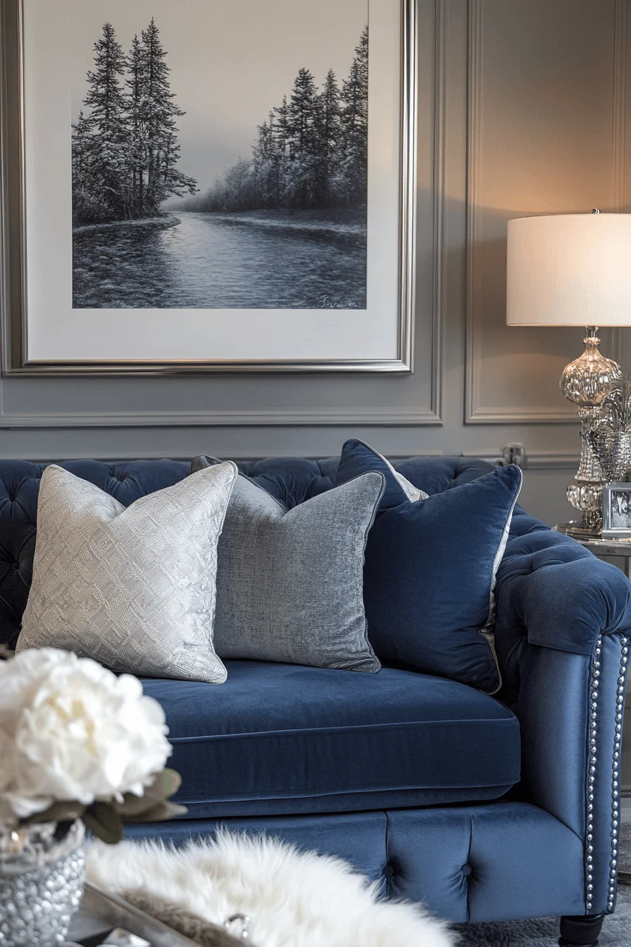 blue sofa living room design