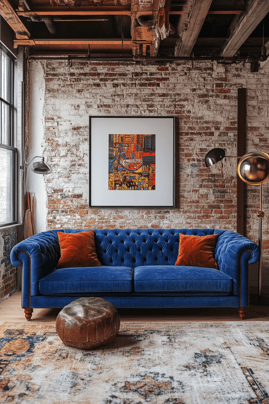 blue sofa living room design