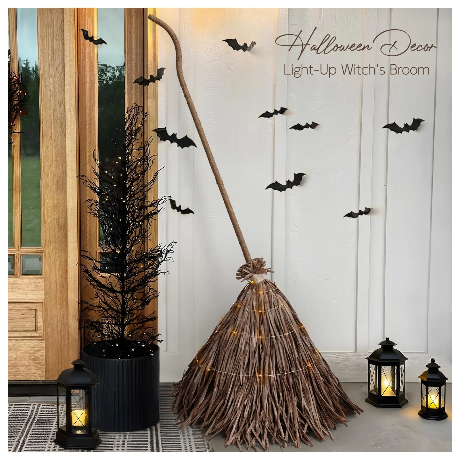 Lighted Witch Broom Halloween Decor