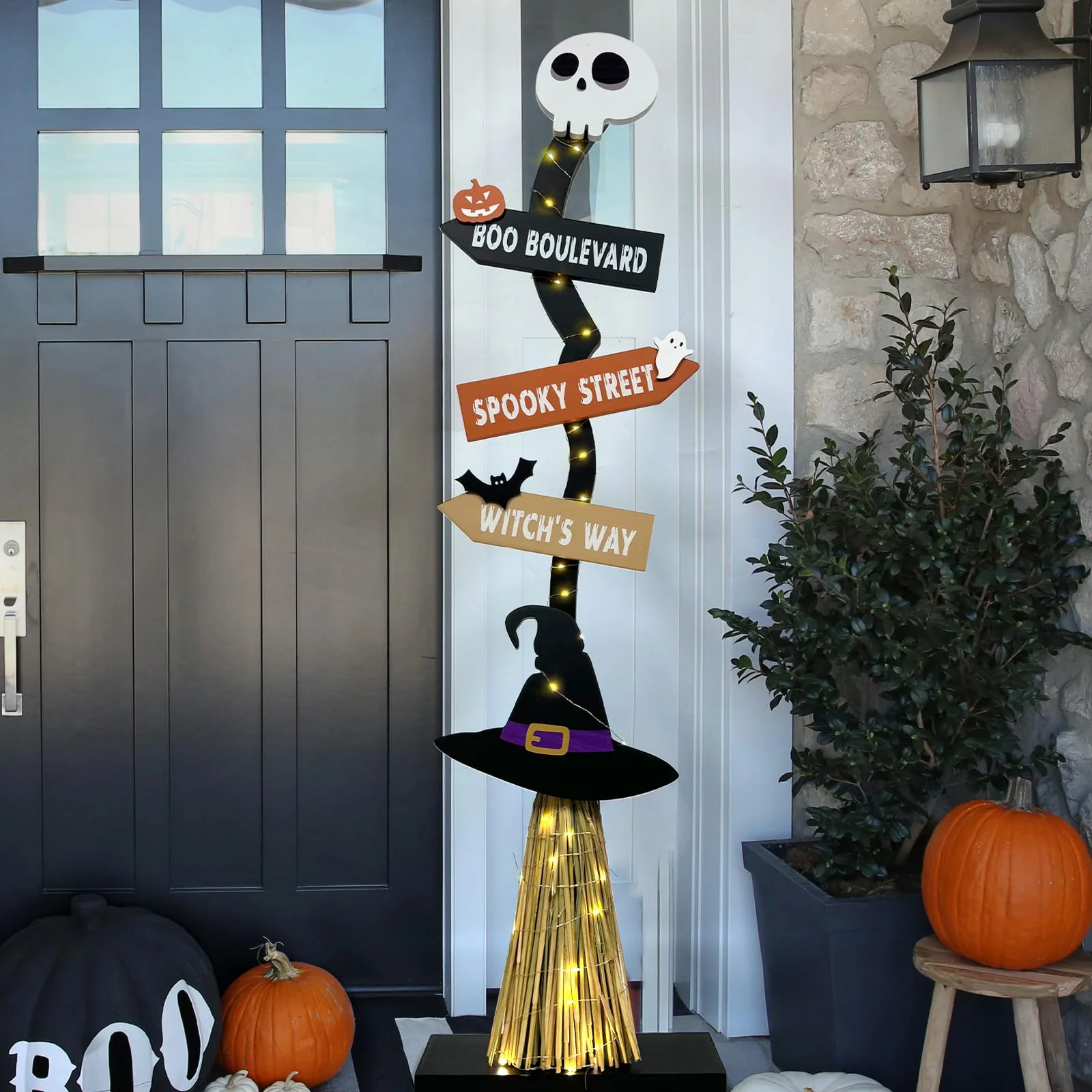 Lighted Witch Broom Halloween Decoration