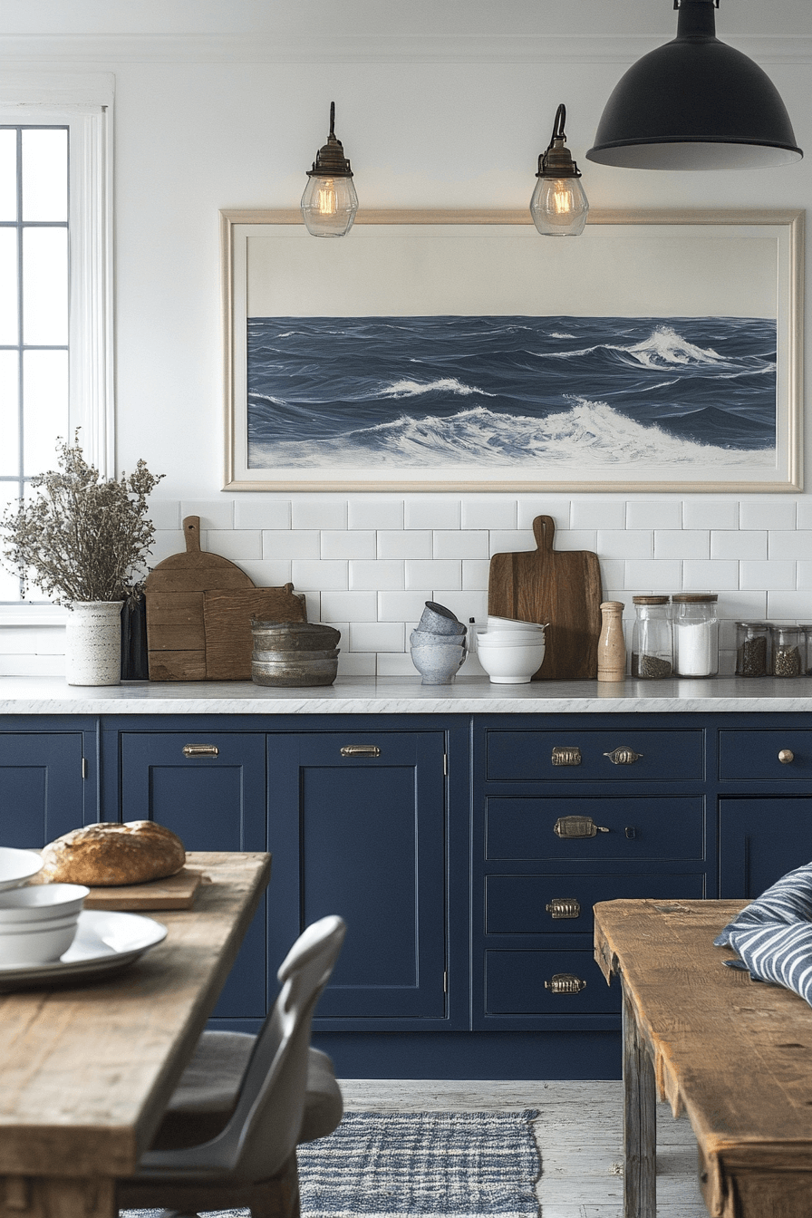 blue and white kitchen cabinets