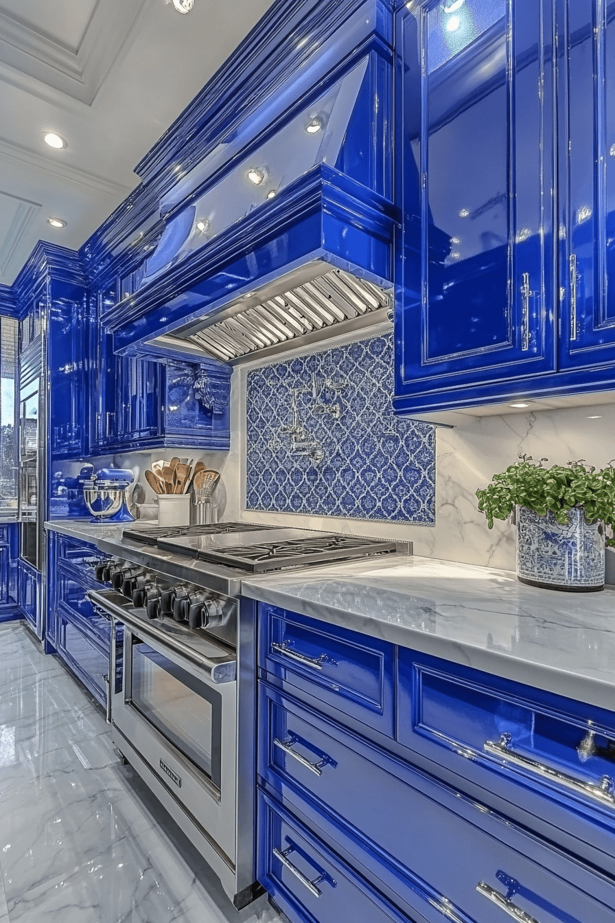 blue and white kitchen cabinets