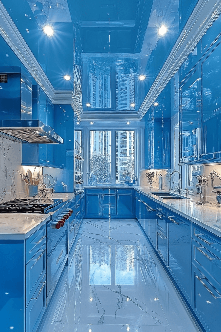 blue and white kitchen cabinets