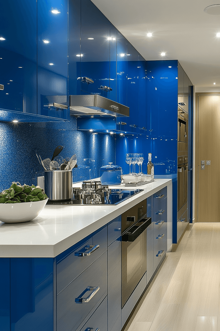 blue and white kitchen cabinets