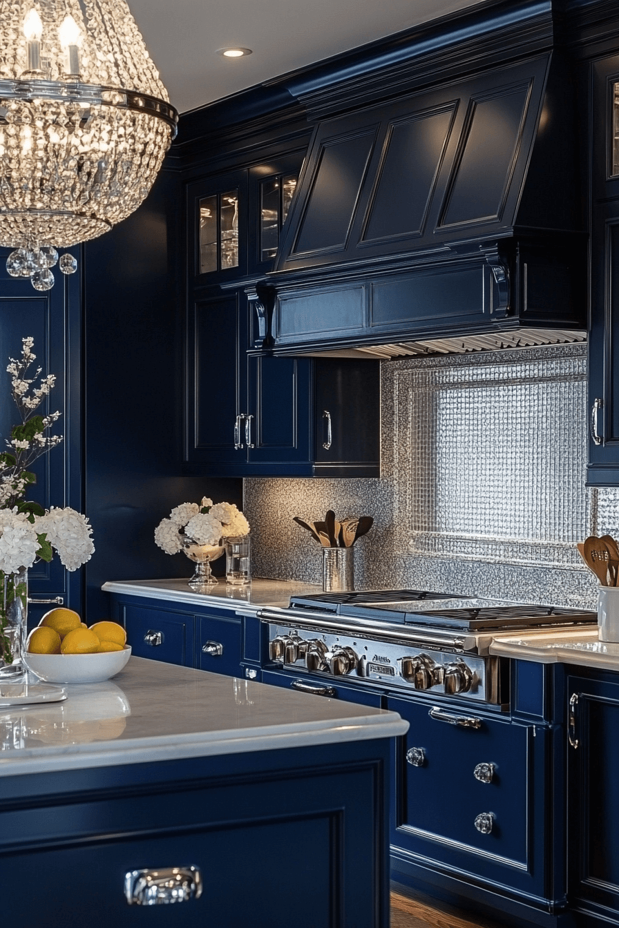 blue and white kitchen cabinets