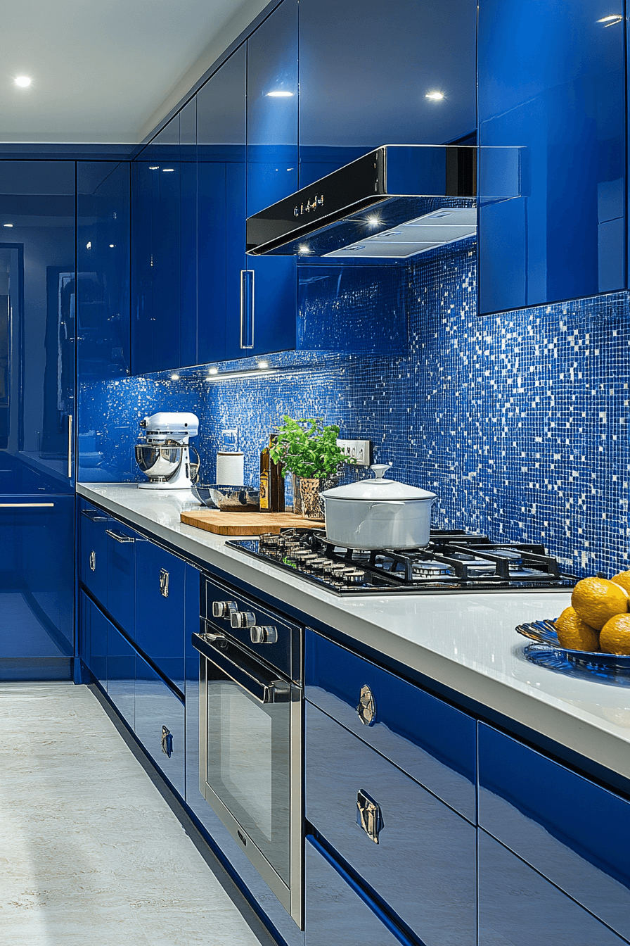 blue and white kitchen cabinets