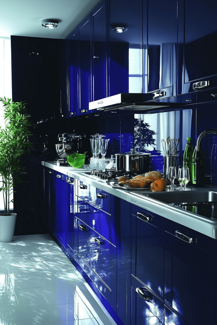 blue and white kitchen cabinets