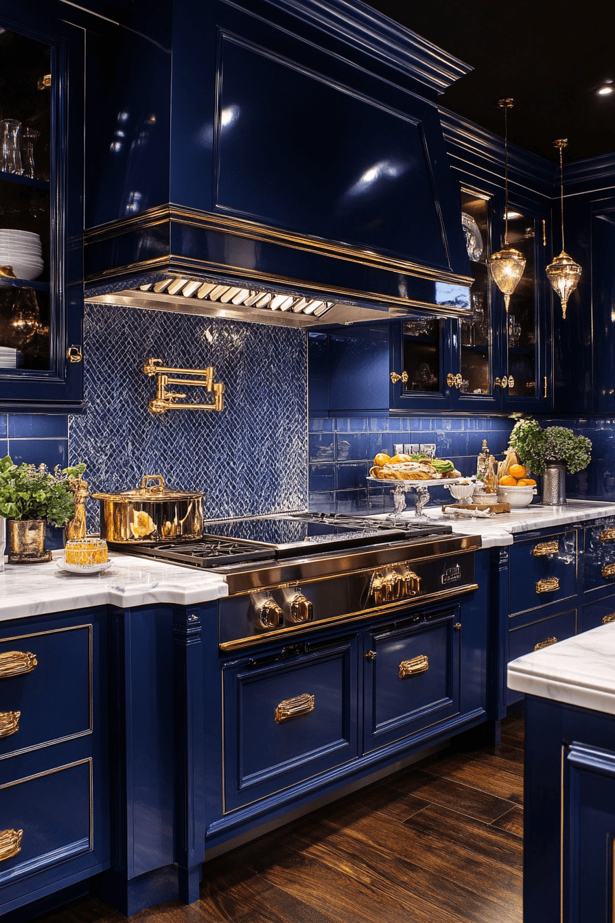 blue and white kitchen cabinets
