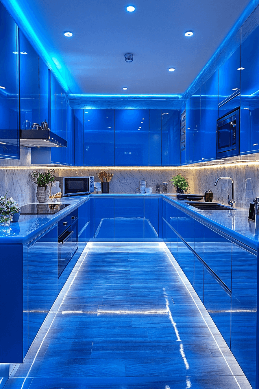 blue and white kitchen cabinets