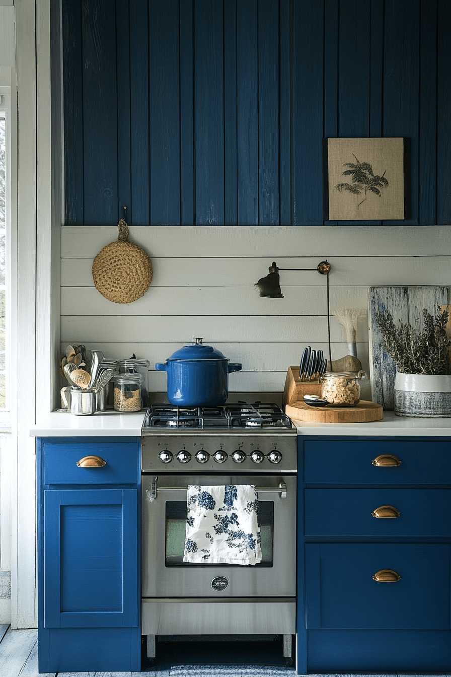 blue and white kitchen cabinets