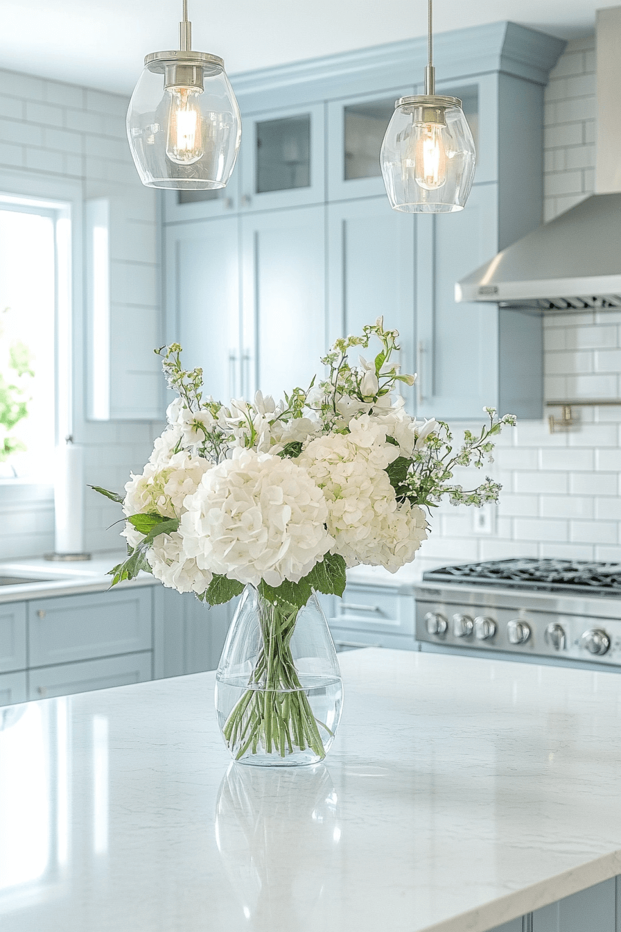 blue and white kitchen cabinets