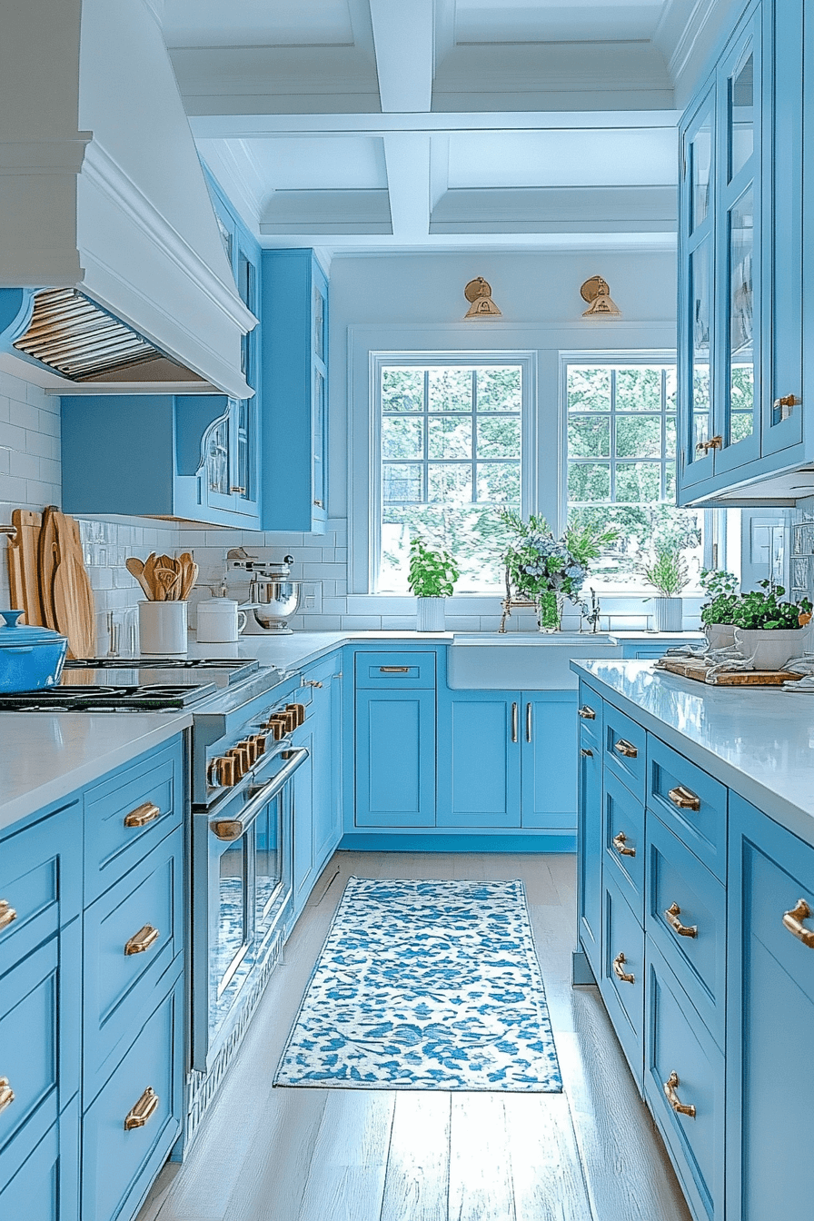 blue and white kitchen cabinets